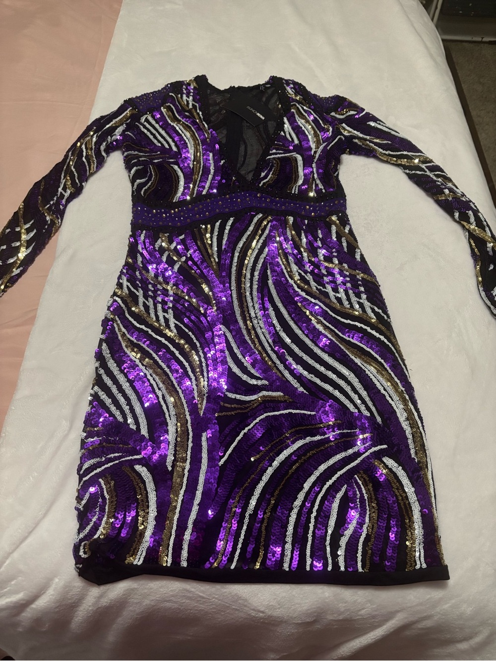 Purple Sequin Long-Sleeve Bodycon Dress